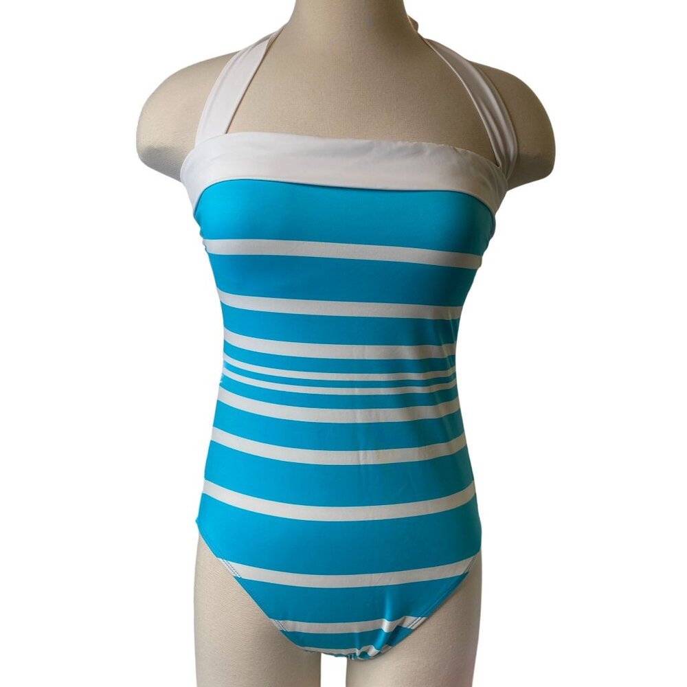 Lauren Ralph Lauren one piece halter neck swimsuit size 10 Blue White